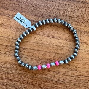 Sterling Silver and Pink Balloon Opal Beaded Bracelet